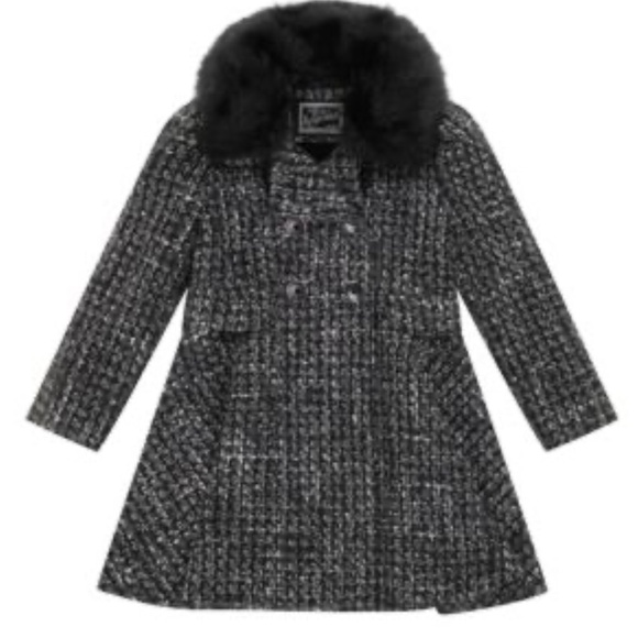 ROTHSCHILD Black gold metallic faux fur collar princess coat girl size Medium